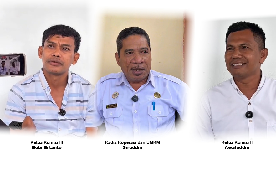Komisi III DPRD Buteng, Bobi Ertanto, Kadis Koperasi dan UMKM Siruddin dan Ketua Komisi II Awaluddin saat dikonfirmasi. Foto. IST