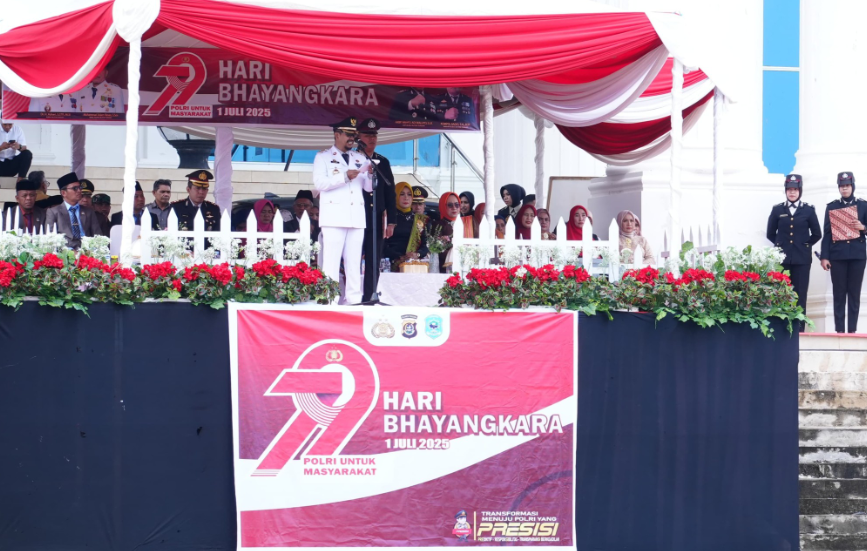 Pemkab dan Polres Buton Tengah Gelar Upacara HUT ke-79 Bhayangkara. Foto : IST